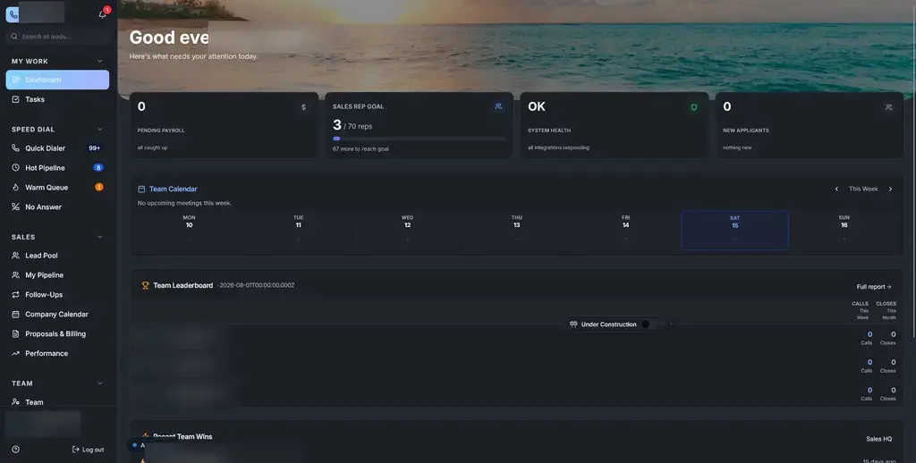 Rep Hub system interface preview